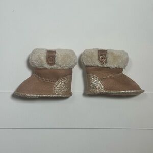 Koala Baby Girl’s Brown and Gold Sparkle Fur Boots Size 2